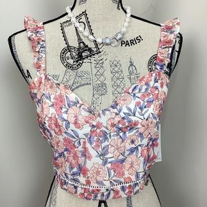 Kendall + Kylie Women’s Pink Pastel Floral Cropped Top